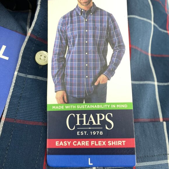 Chaps Blue & White Plaid Long Sleeve Button-Up Shirt | Size L - Picture 3 of 7